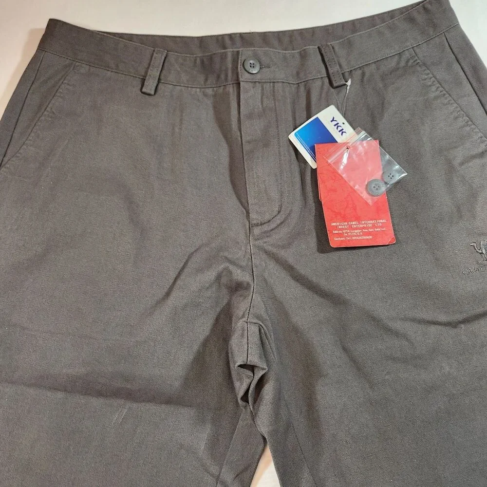 Camel Crown Pants Mens Sz 38 Brown Chino Straight Leg Button Pockets Casual NWT